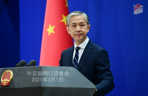 CHINE PH 1 DU 1er mars 2021 tenue par le porte-parole du Ministère des Affaires étrangères Wang Wenbin