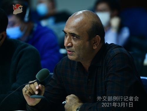 CHINE PH 4 DU 1er mars 2021 tenue par le porte-parole du Ministère des Affaires étrangères Wang Wenbin