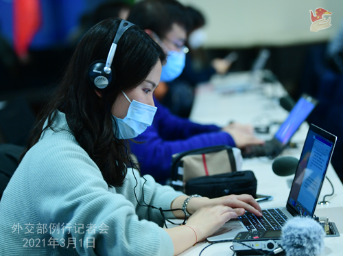 CHINE PH 6 DU 1er mars 2021 tenue par le porte-parole du Ministère des Affaires étrangères Wang Wenbin