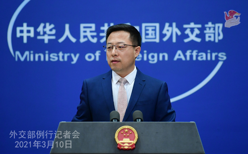 Conférence de presse du 10 mars 2021 PH 1 tenue par le porte-parole du Ministère des Affaires étrangères Zhao Lijian