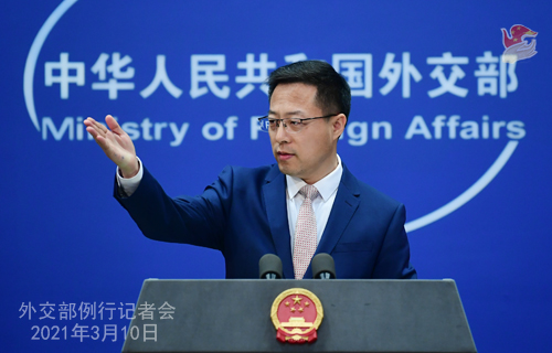 Conférence de presse du 10 mars 2021 PH 2 tenue par le porte-parole du Ministère des Affaires étrangères Zhao Lijian