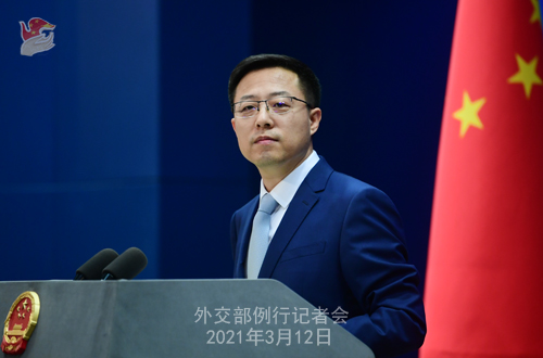 Conférence de presse du 12 mars 2021 PH 6 tenue par le porte-parole du Ministère des Affaires étrangères Zhao Lijian