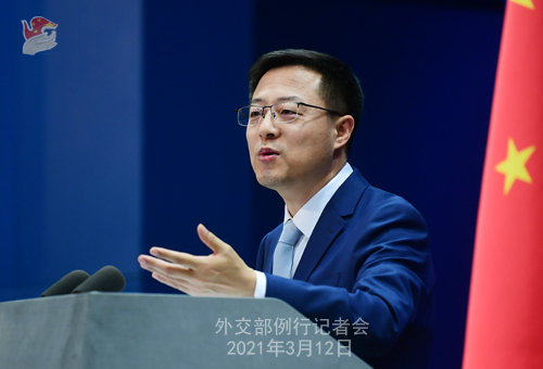 Conférence de presse du 12 mars 2021 PH 7 tenue par le porte-parole du Ministère des Affaires étrangères Zhao Lijian