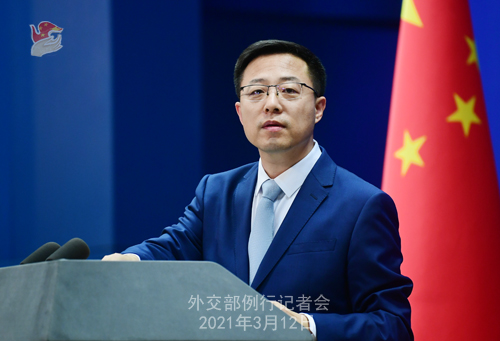 Conférence de presse du 12 mars 2021 PH 8 tenue par le porte-parole du Ministère des Affaires étrangères Zhao Lijian