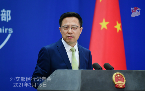 Conférence de presse du 15 mars 2021 PH 11 tenue par le porte-parole du Ministère des Affaires étrangères Zhao Lijian
