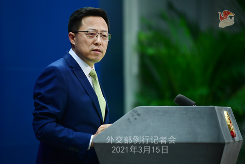 Conférence de presse du 15 mars 2021 PH 13 tenue par le porte-parole du Ministère des Affaires étrangères Zhao Lijian