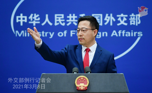 PEKIN PH 7 XX Conférence de presse du 8 mars 2021 tenue par le porte-parole du Ministère des Affaires étrangères Zhao Lijian