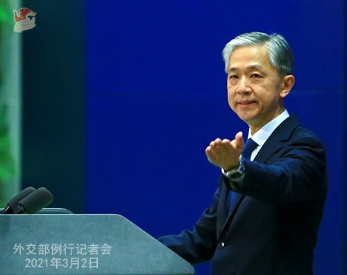 PHOTO 7 presse du 2 mars 2021 tenue par le porte-parole du Ministère des Affaires étrangères Wang Wenbin
